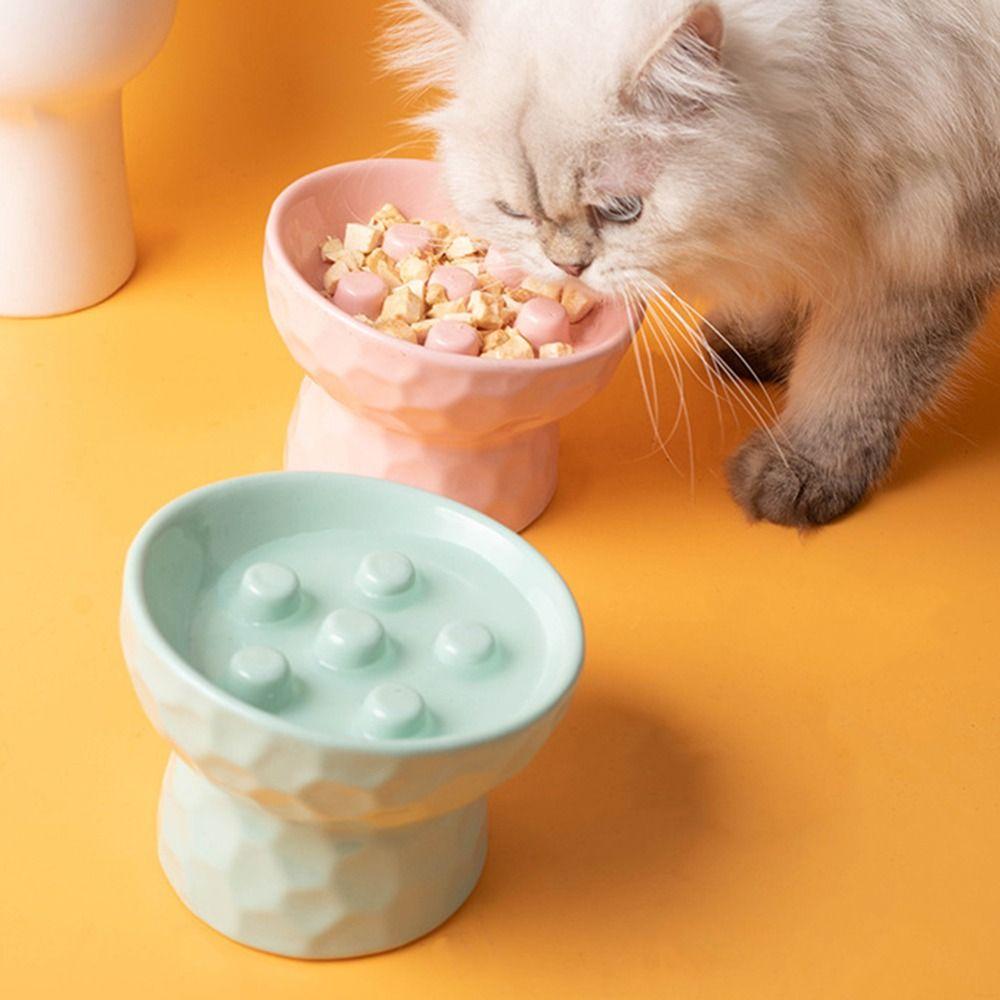 Ceramic Cat Slow Feeder Bowl Slanted Mouth Pet Drinking Eating Feeder for Kitten/Puppy/Bunny