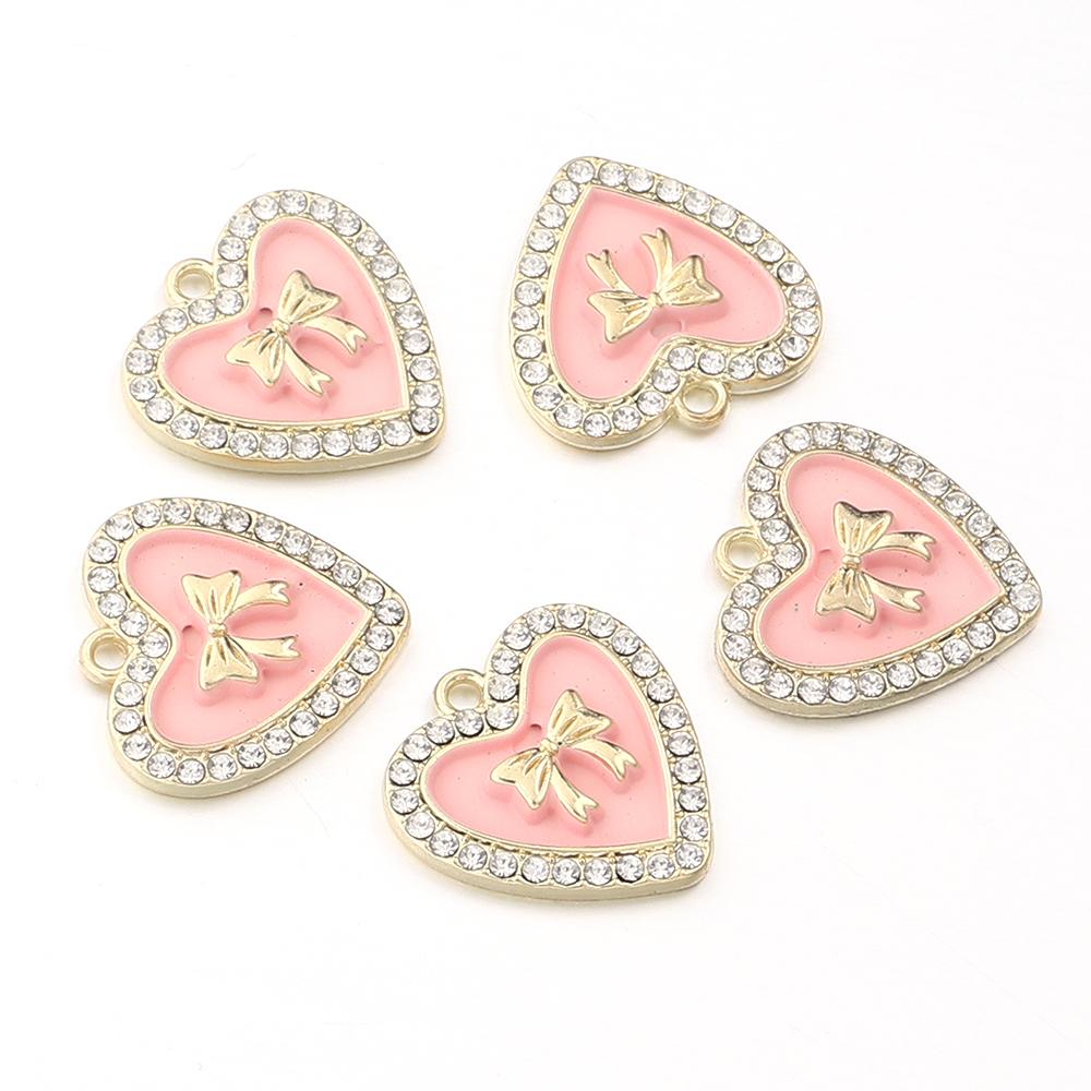5pcs 21mm Alloy Heart Charms Cute Bow Dripping Oil Enamel Pendants For Jewelry Making DIY Necklace Bracelet Earrings Accessories