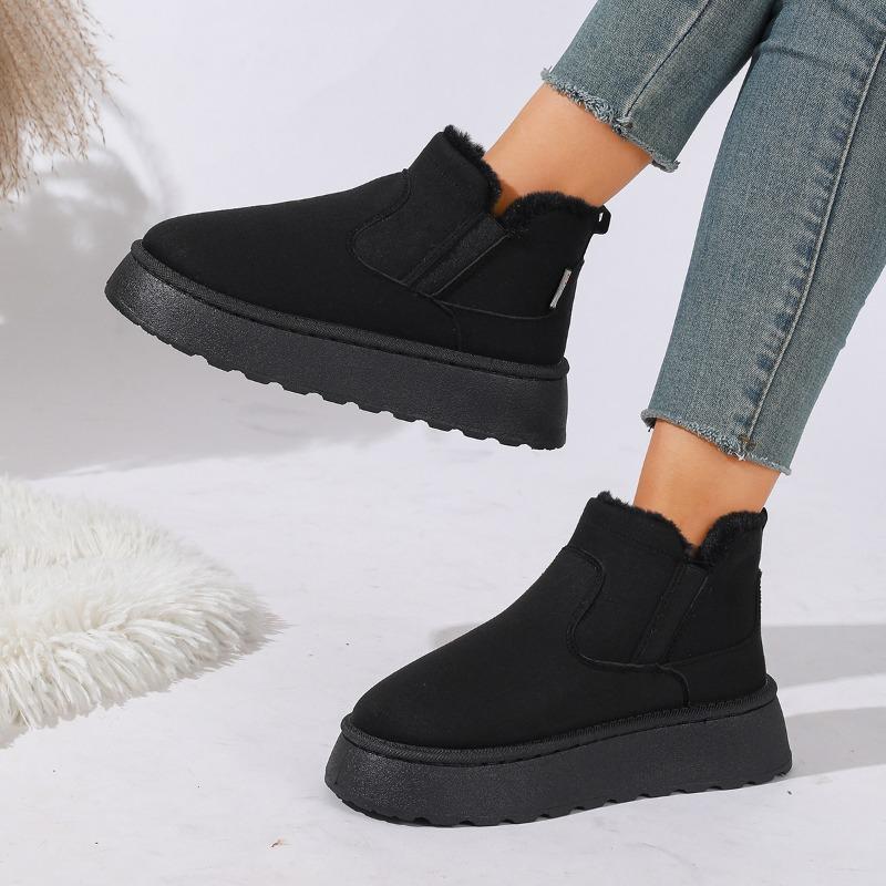 Snow boots women's winter warm cotton shoes women's winter new solid color elastic band flat-bottomed short cotton boots