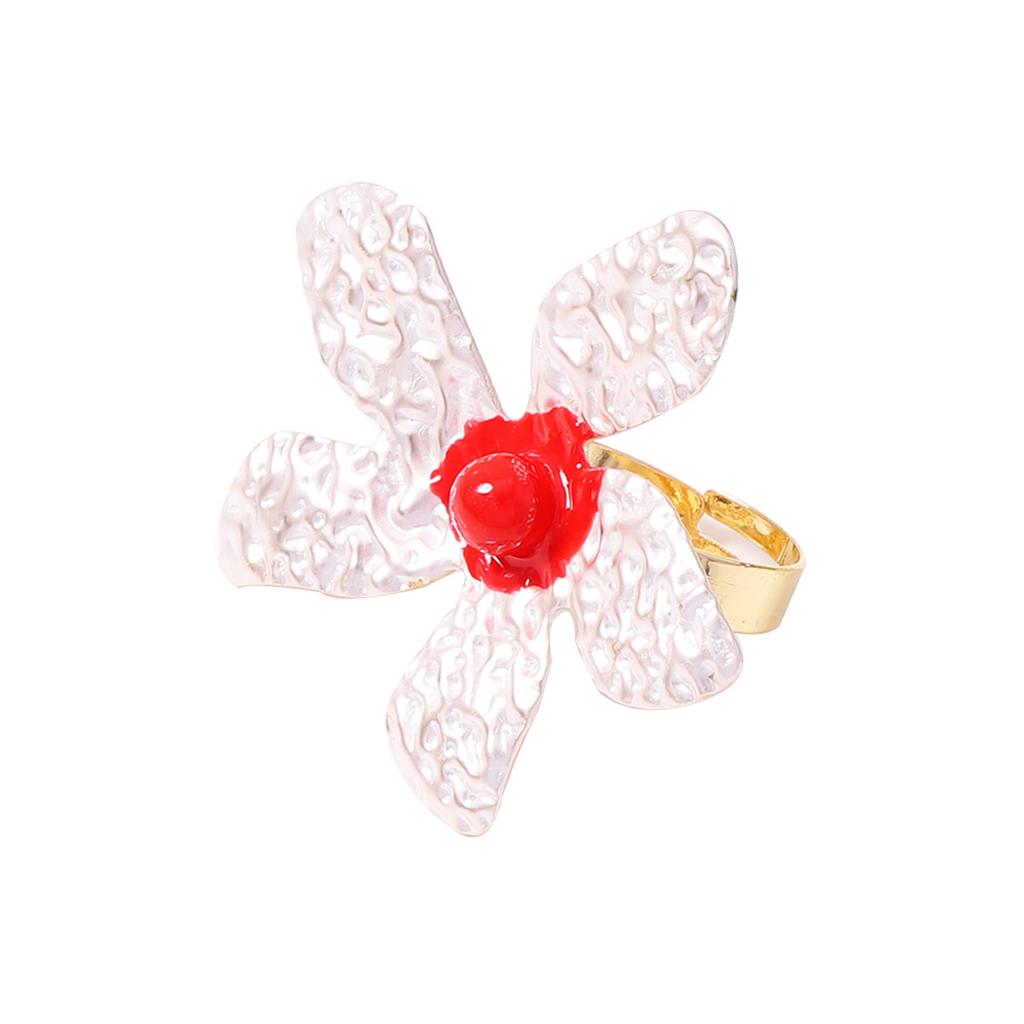 Exaggerated Metal Texture Large Flower Rings for Women Ladies Colorful Drop Oil Adjustable Rings Vacation Jewelry Accessories