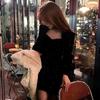 Hepburn Style Red Christmas Dress with Gold Velvet Lining