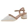 Rivet High Heels Hollow Medium Heel Comfortable Single Shoes Pointed One-word Buckle Willow Bag Head Sandals Women's Thick Heel