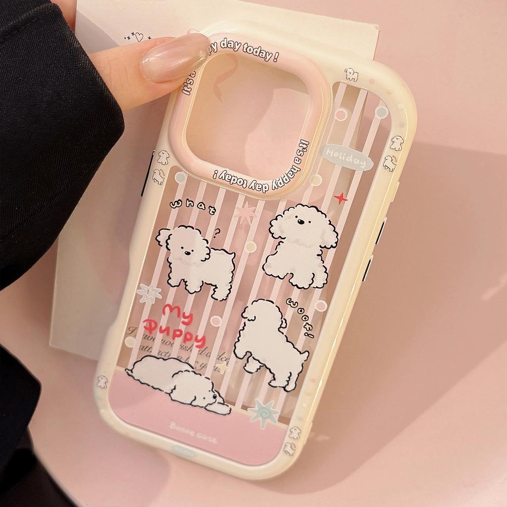 Passar till IPhone16 Rosa Randig Valp 15 ProMax Apple 13 Mobilskal 14 Akryl Tecknad 12