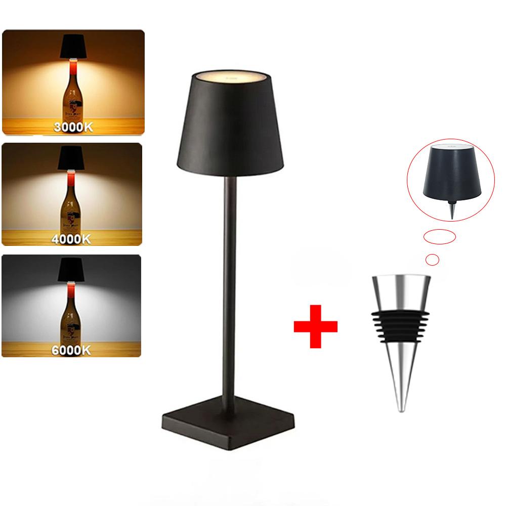 

Настольная лампа 2-в-1 Беспроводная лампа в виде винной бутылки Зарядка Сенсорное управление Ночник для настроения Диммируемая светодиодная настольная лампа Бар Отель Кафе Ночник чёрный
