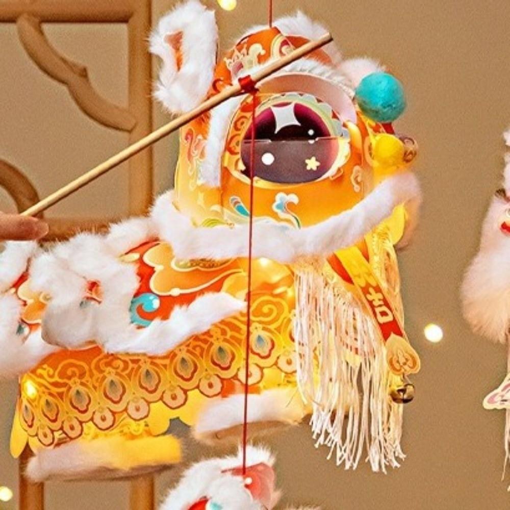 Ancient Style Lion Dance Lantern Paper Blessing Chinese New Year Lantern with Tassel DIY Material Package Portable Lantern