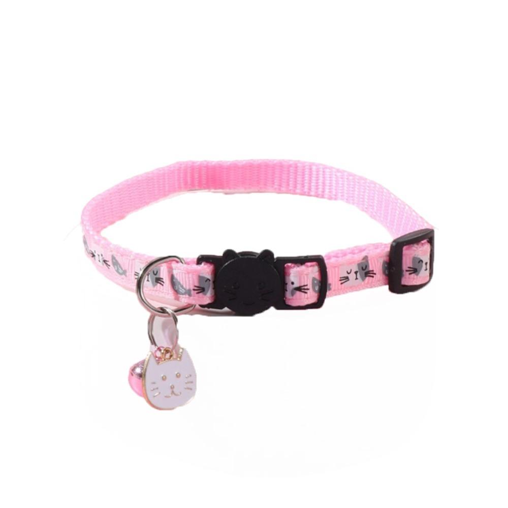 Adjustable Pet Cat Collar Safety Buckle with Cat Face Pendant Bell Anti-lost Cat Necklace Cat Pattern Quick Release