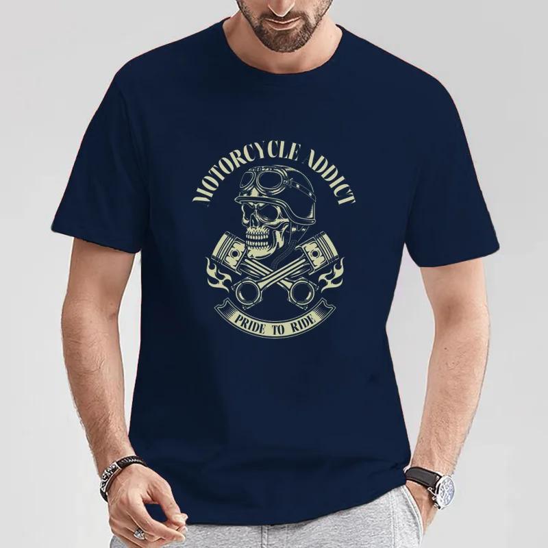 

Футболка с коротким рукавом и принтом размера плюс для мужчин, летняя футболка с принтом Motorcycle Addict Biker Chopper Bobber Motard Motorrad XXXXXL темно-синий