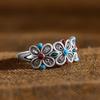 Adjustable Vintage Floral Filigree Enamel Ring Women Men Boho Lucky Clover Design Copper Alloy Band