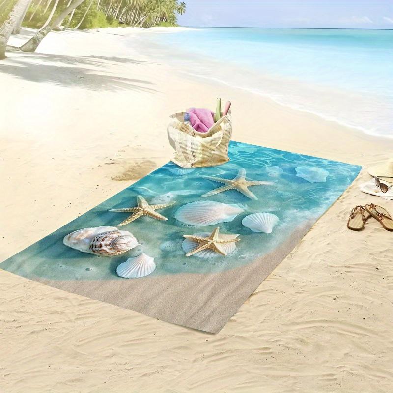 Seaside Shells Relaxing Beach Scene Towel, Soft Microfiber for Swimming Travel Camping