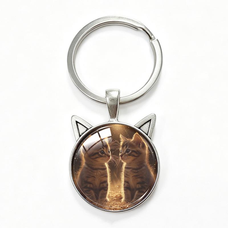 Yin Yang Double Cat Ear Gem Keychain - Trendy Unisex Alloy Accessory