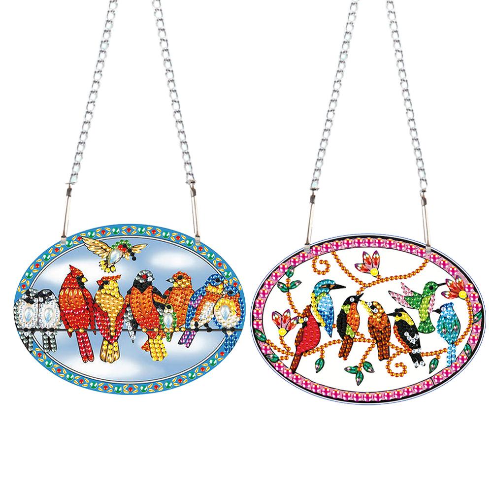 2pcs 2D Flat DIY Rhinestone Diamond Art Window Pendants Special Shape Diamond Painting Set Window Hanging Art for Home Decor