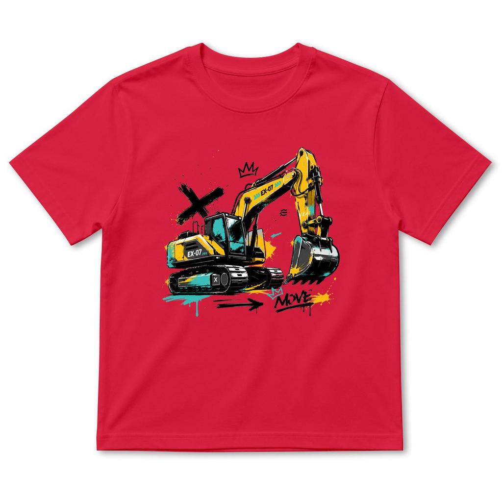 Summer Boys' Cartoon Excavator Cotton T-Shirt, Short Sleeve, Breathable Casual Layer