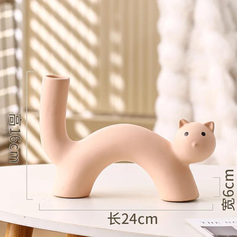 ins cream wind art ceramic vase cute cat vase flower arrangement simulation flower device living room desktop ornament