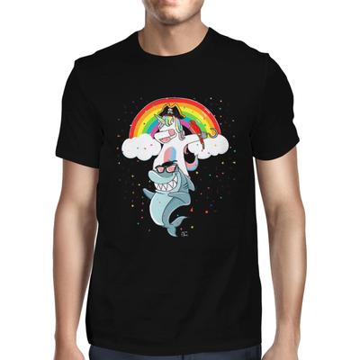 1Tee Mens Dabbing Unicorn and Cool Shark T-Shirt