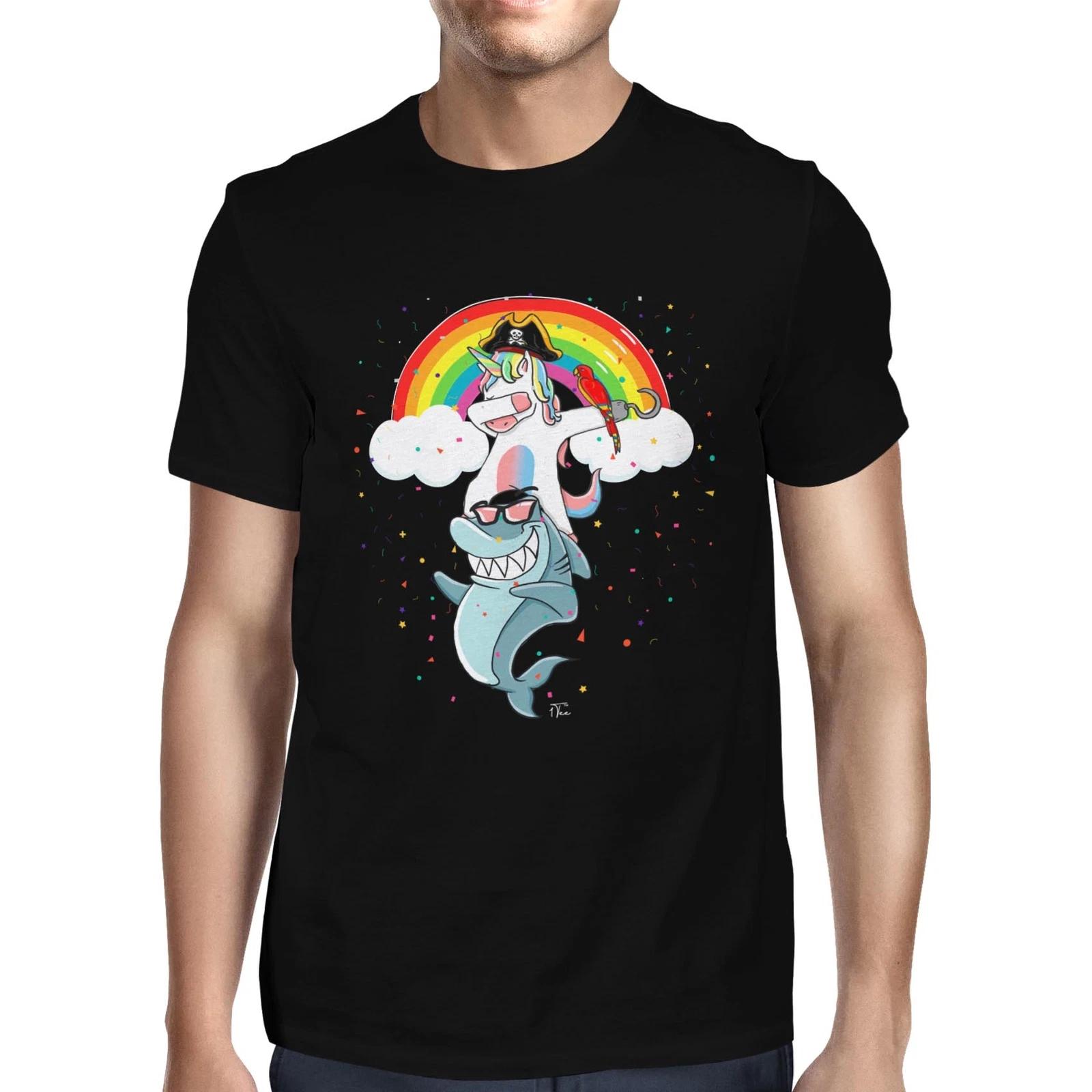1Tee Mens Dabbing Unicorn and Cool Shark T-Shirt XXL