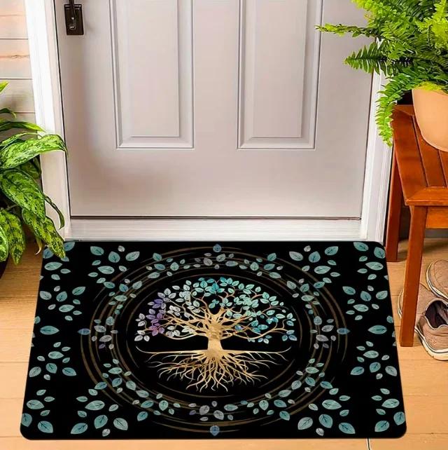 Tree of Life Welcome Mat Entrance Carpet Home Decoration Living Rooms Bedrooms Rooms Gold and Black Home Entrance Welcome Mats
