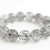 Black Rutilated Quartz Bracelet Tourmaline in 14mm 17cm Wrist Limited Natural Power Prayer Good Luck Feng Shui [Eigado] (Black Quartz) Stone, Size,