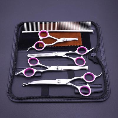 Professional Stainless Steel Pet Grooming Scissors Set: Flat, Curved, and Thinning Teeth Scissors for Cats.