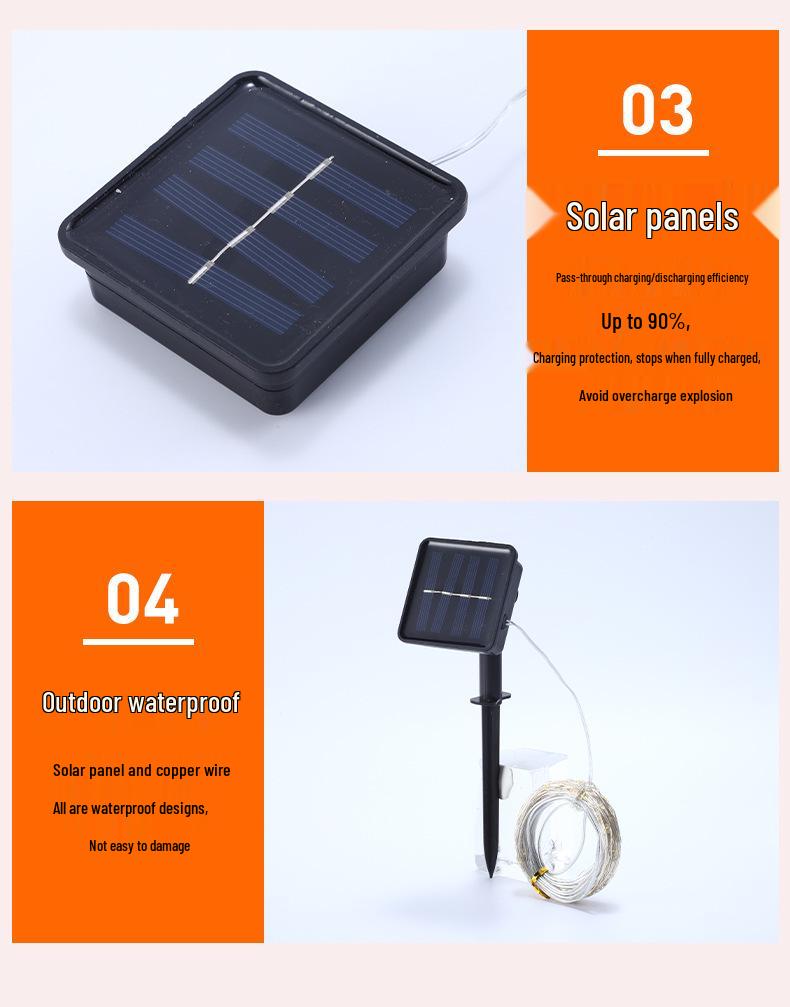 LED Solar Copper Wire String Lights - Colorful, Flashing, Waterproof Outdoor Lights for Courtyard/Balcony, Starry Sky Atmosphere