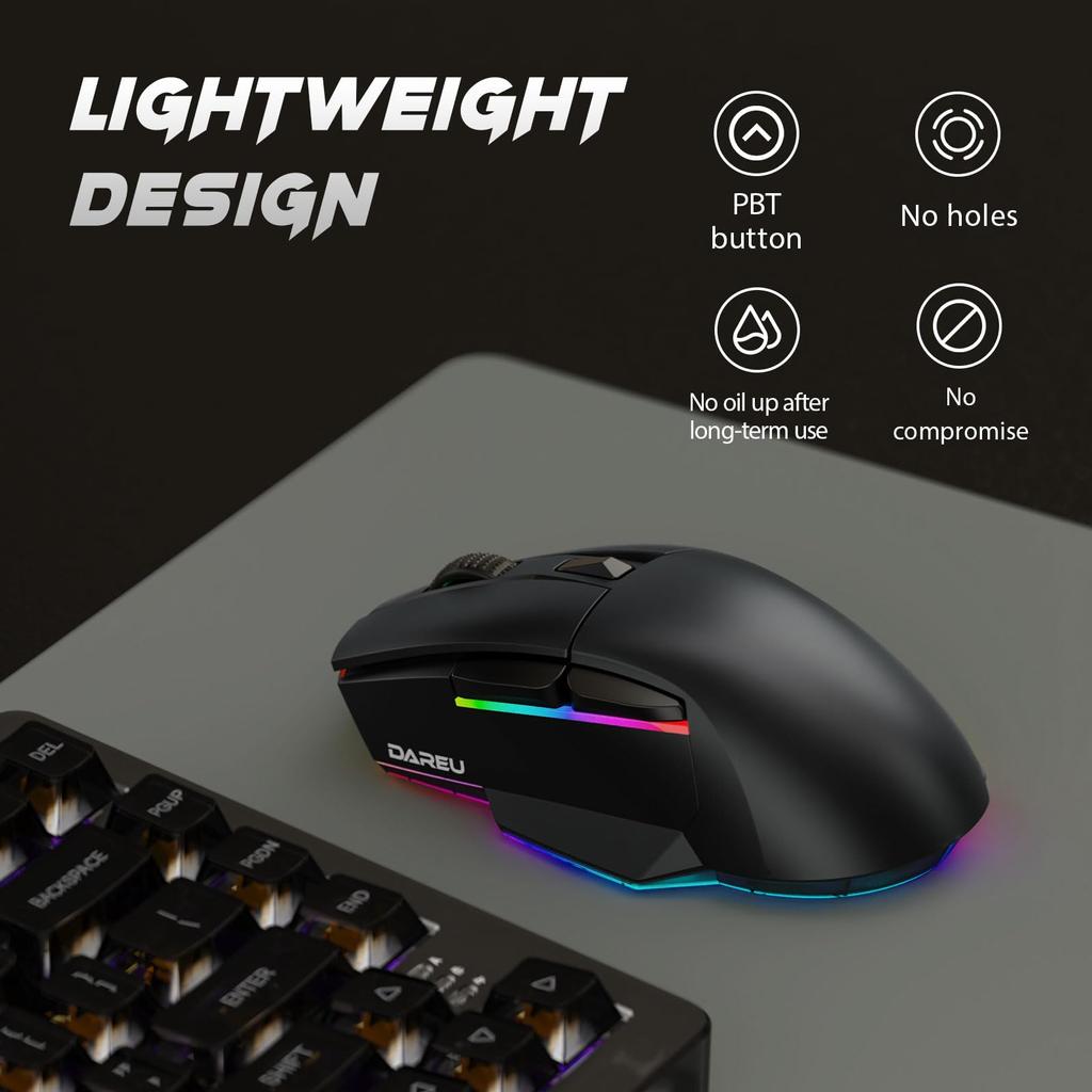 DAREU Gaming Mouse Wireless A955 RGB Wireless USB Connectable with Charging Stand 12000DPI Programmable Ergonomics Up To 120 Hours Continuous Use Year