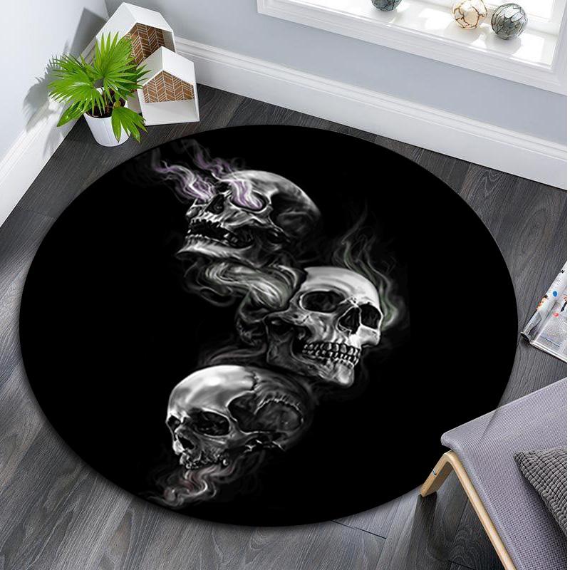 Skull Gothic  Circular Rug Office Decorative Carpet For Living Room Bedroom Door Mat Floor Rug Computer Chair Area Rug Viking Theme Decor