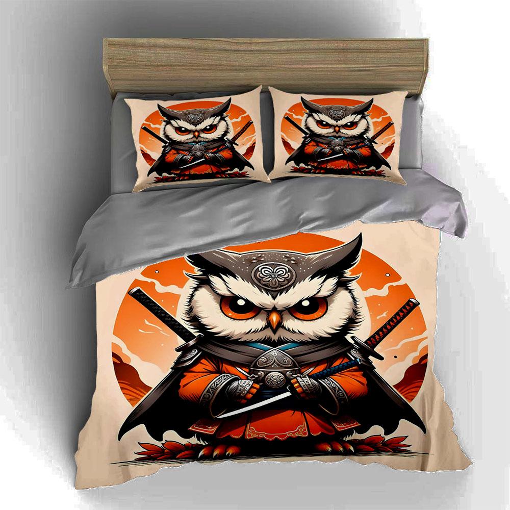 Samurai owl illustration Bedding Duvet cover sets Duvet covers Pillowcases gifts (1 * Duvet Cover 2 * Pillowcases, without duvet insert)