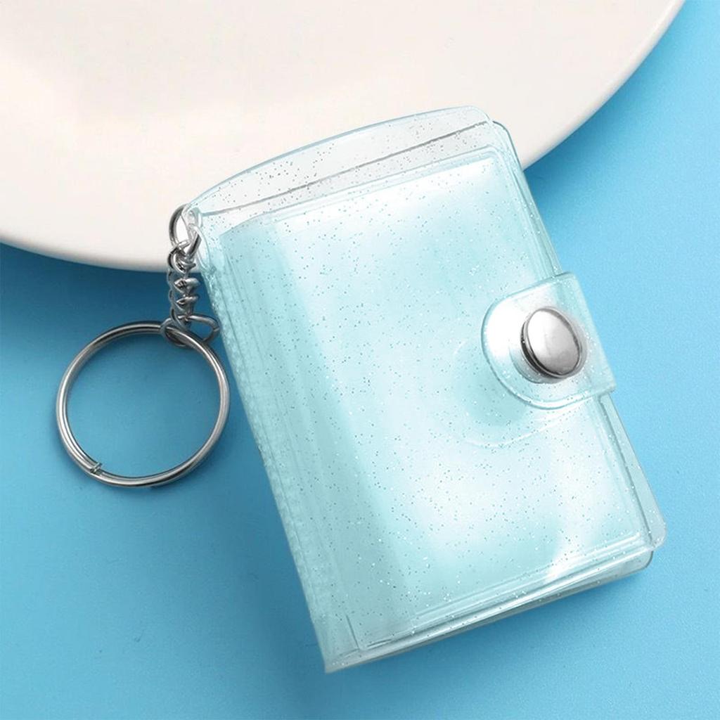 Mini Scrapbook Keychain 24-Pockets Photo Pictures Keychain Clear Key Ring Binder For Kids Wallet Backpack Adults Men Women
