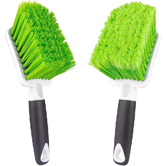 ITTAHO 2 Pack Car Wash Brush, Tire Brush For Cleaning Tires, Soft & Stiff Bristle Wheel Cleaner, Car Cleaning Supplies For Wheels, Rims, Carpet, зелёный