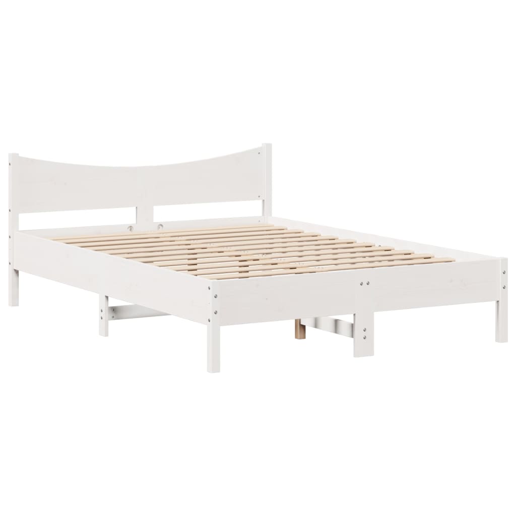 Solid Wood Bed with Headboard White 135 X 190 Cm Pine