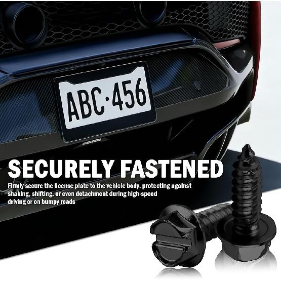 4PCS Car License Plate Screws Set with Nylon Inserts,Heavy Duty Front & Rear License Plate Bolts for Securing Number Plates,Anti-Rust Car Plates