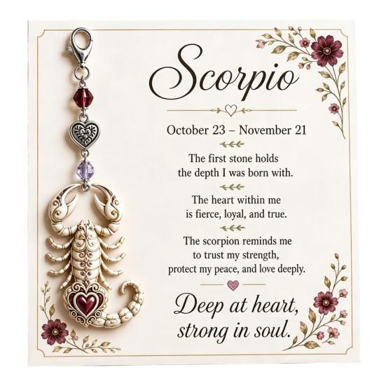 Zodiac Sign Keychain 12 with Keepsake Card, Star Pendant, Backpack Handbag Purse Charm, Inspirational Gift for Men Women Charm