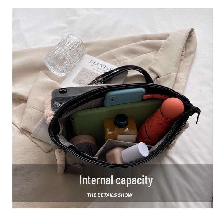 Damers Mångsidiga Plyschkedja Axelväska - Stor Kapacitet Höst/Vinter Mode Crossbody