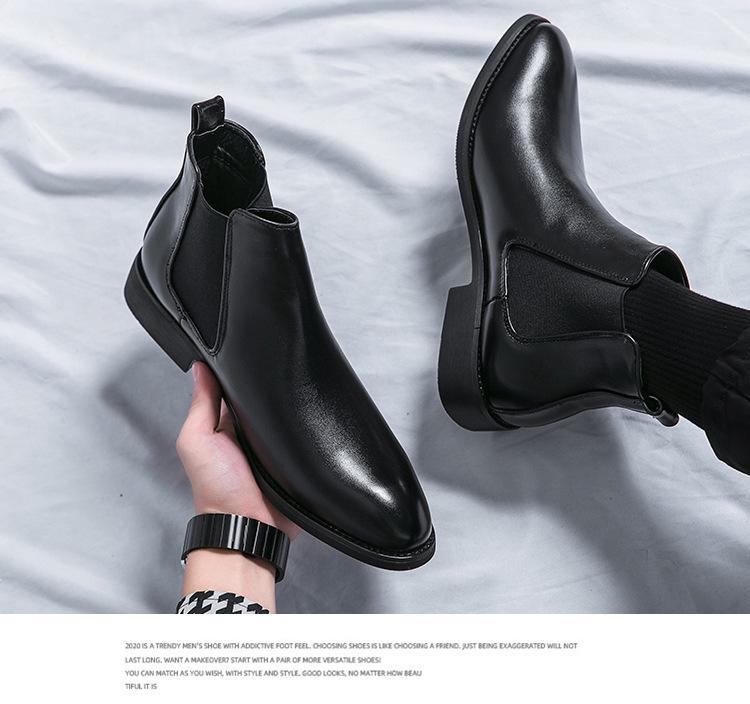 Men's Autumn/Winter 2025 Pointed Toe High-Top Leather Boots – Business Chelsea Slip-On Martins
