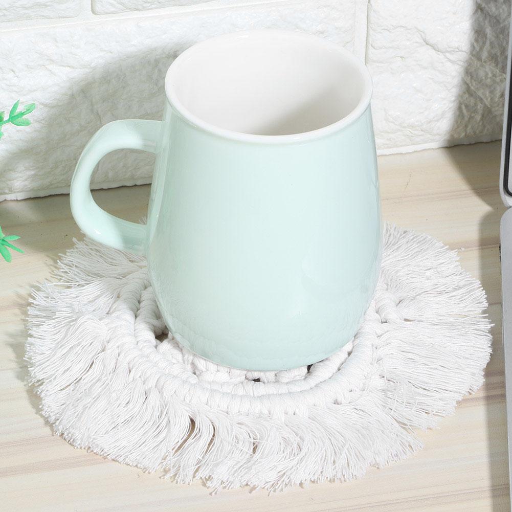 Nordic Style Hand Knitting Cup Coaster With Tassel Heat Insulated Pad Placemat Kitchen UtensilWhite