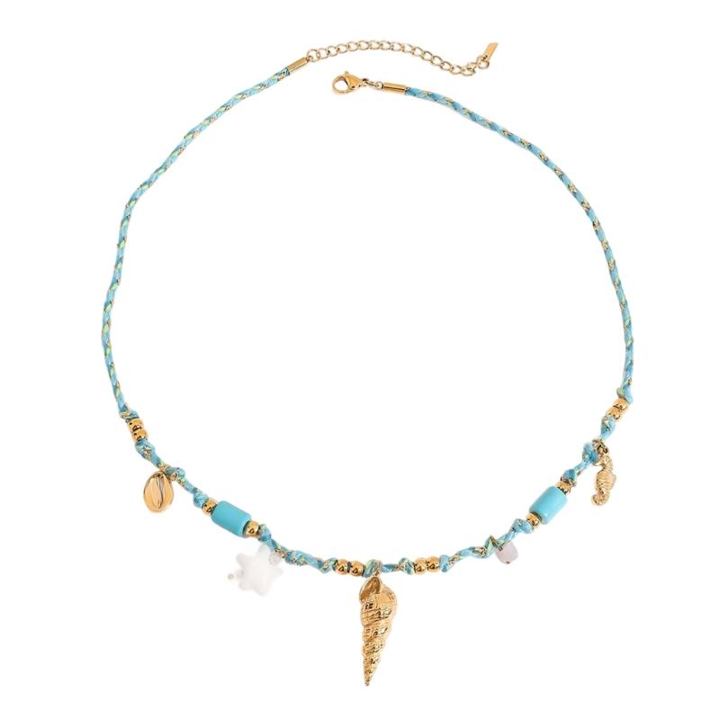 Bohemian Fish Pendant Adjustable Braided Cord Necklace Jewelry Gold Copper Oceanics Charm for Women