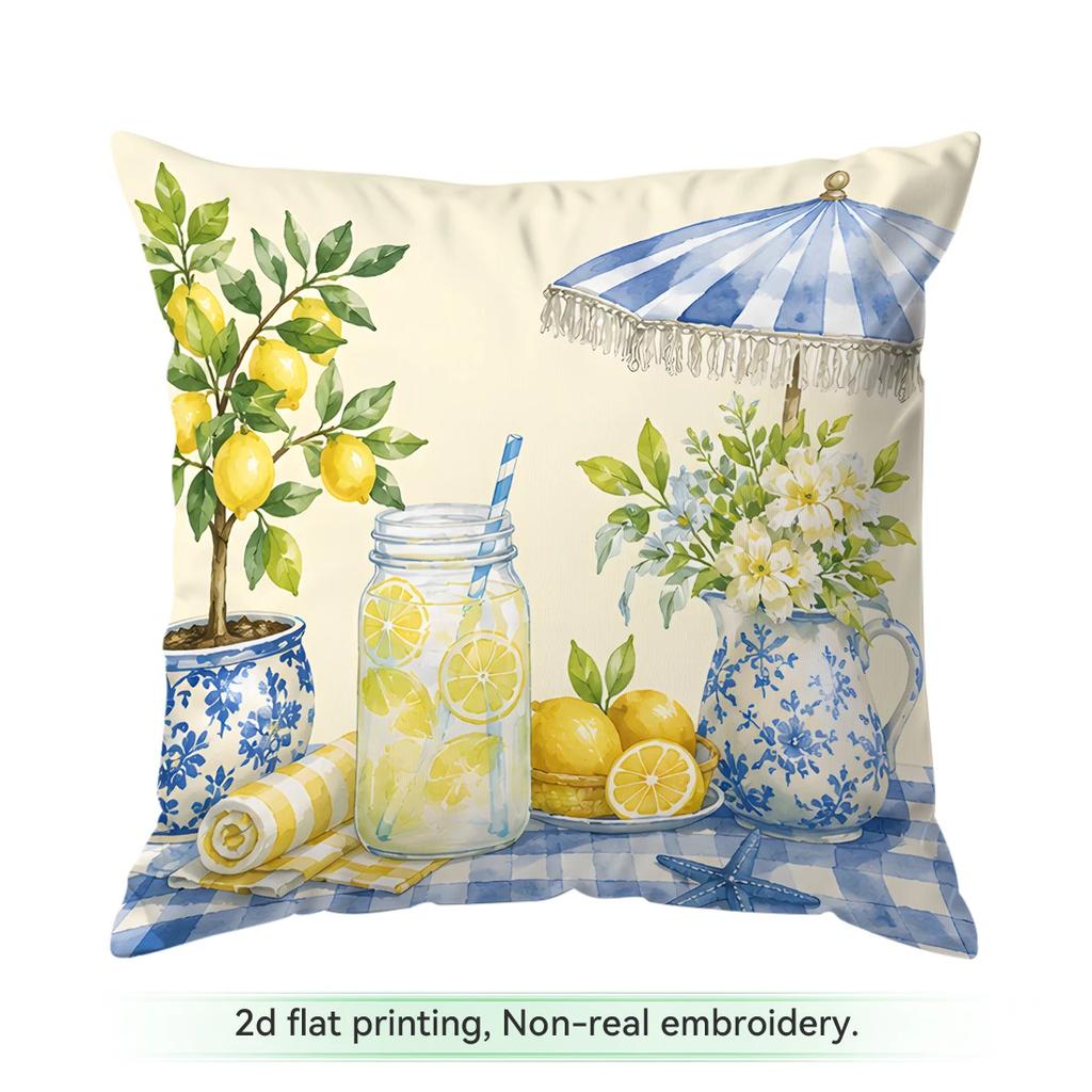 Fresh Blue And Yellow Lemon Pictures Cushions Pillowcase Polyester Cushion Cover Throw Pillow Pillowcover Home Car Sofa Decor