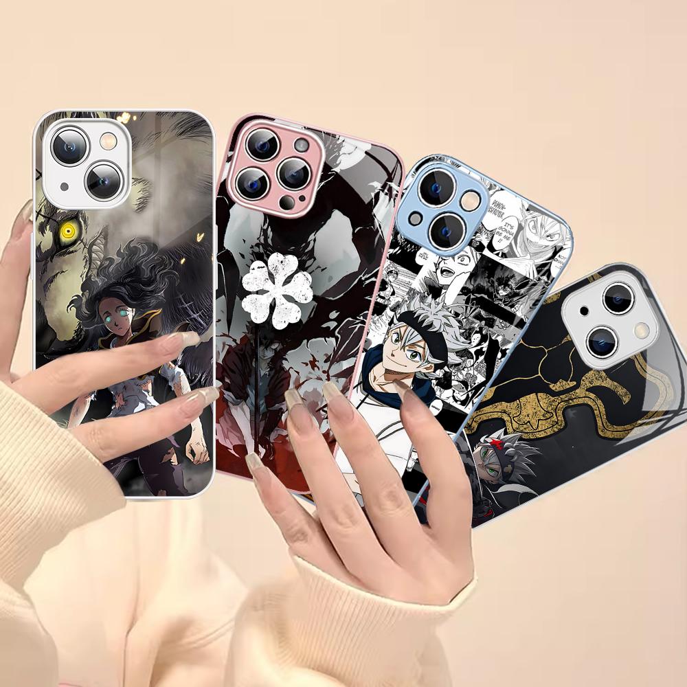 Black Clover Phone Case Tempered Glass For Iphone 14 13 12 11 Pro Mini XS MAX 14Plus X XS XR Fundas