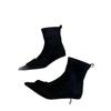 2025 new autumn and winter French versatile pointed kitten heel buckle short boots elastic thin boots Korean version socks boots women