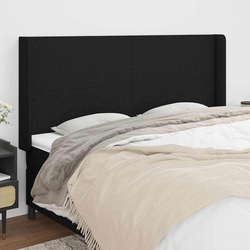 vidaXL Kopfteil mit Ohren Schwarz 203x16x118/128 cm Stoff