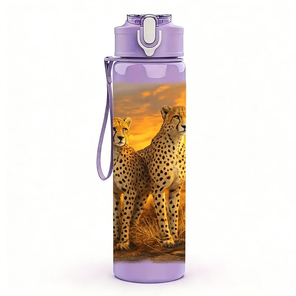1PC Savanna Cheetah Portrait 750ml Color Plastic Sports Water Bottle Leakproof Flip Straw Lid Suitable for Sports Office Home Use