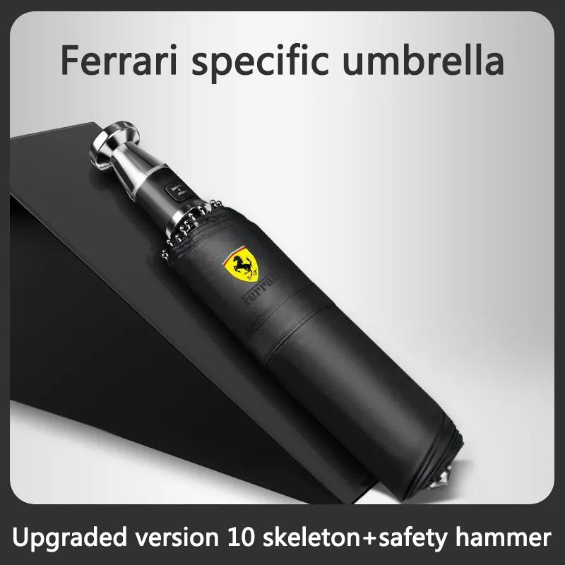 For Ferrari Special Broken Window Hammer Umbrella Fully Automatic Folding Rainstorm Umbrella Unisex Weatherproof and UV-proof