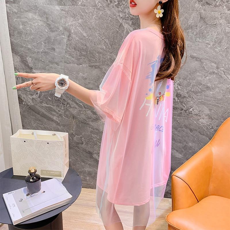 

Женское платье с сетчатым дизайном и постепенным изменением цвета, летнее, свободного покроя, большого размера, с коротким рукавом, поддельное длинное платье XL