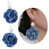 Floral Drop Earrings Lightweight Camellia Earrings Allergy Free Blue Flower Ear Pendants Handmade Denims Ornament