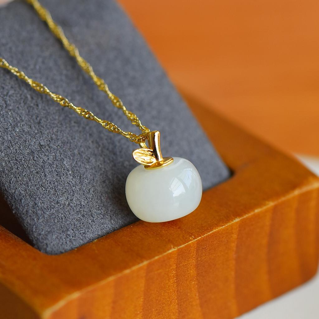 Hotan Jade S925 Silver Ping An Fruit Pendant Necklace for Women