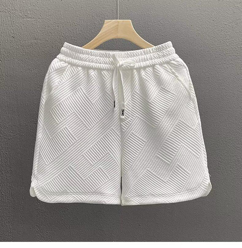 Men's Trendy White Diamond Pattern Shorts – Stylish Summer Home Wear