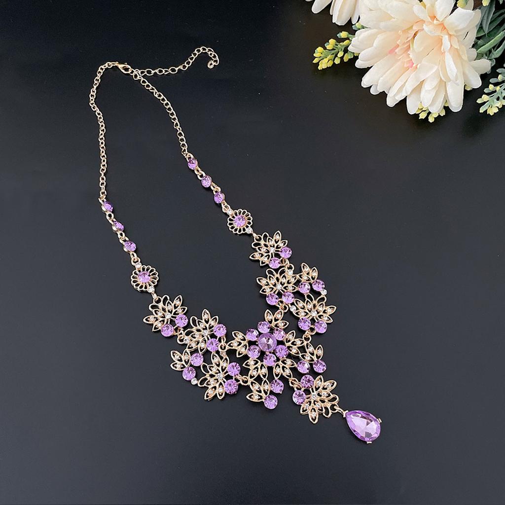 Women's 2 Pcs Jewelries Set with Rhinestones Elegant Purple/Pink Hanging Necklaces Drop Earrings for Bridesmaid Wedding Ball Party