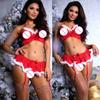 Frauen Sexy Weihnachten V-Kragen Netz Unterwäsche Strumpfband Nachtwäsche Tanga Dessous BH