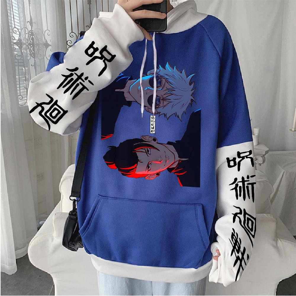 Gojo Satoru Jujutsu Kaisen Anime Hoodie Geto Suguru Printed Sweatshirt For Men Patchwork Streetwear Long Sleeve Fleece Clothing