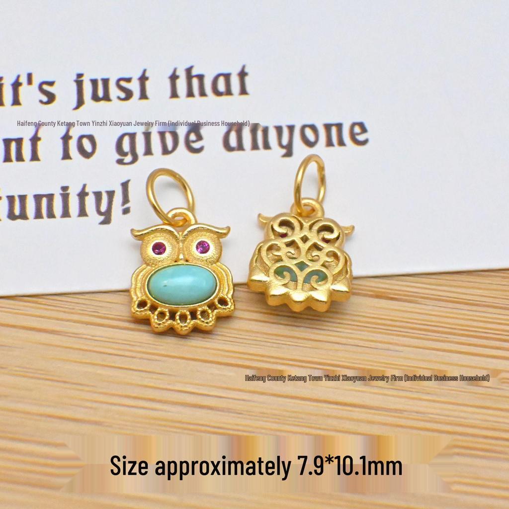 S925 Sterling Silver Gold-Inlaid Raw Turquoise Pendant Spacer Beads