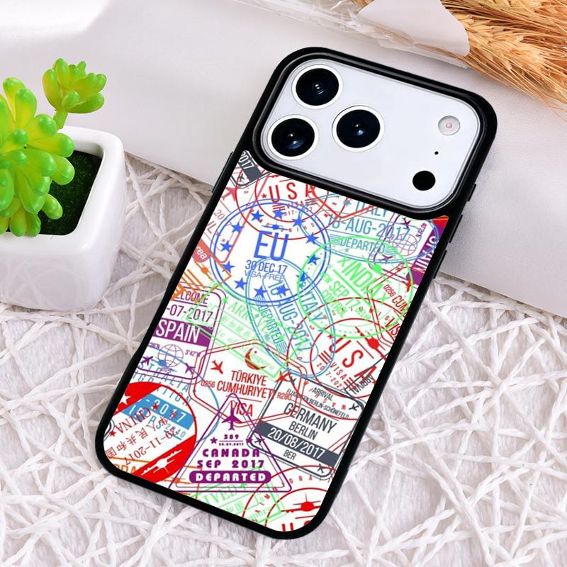 Retro Post Card Passport Stamps Shockproof Phone Case for iPhone 17 Air 16e 15 11 12 14 13 Pro Max Cover Coque